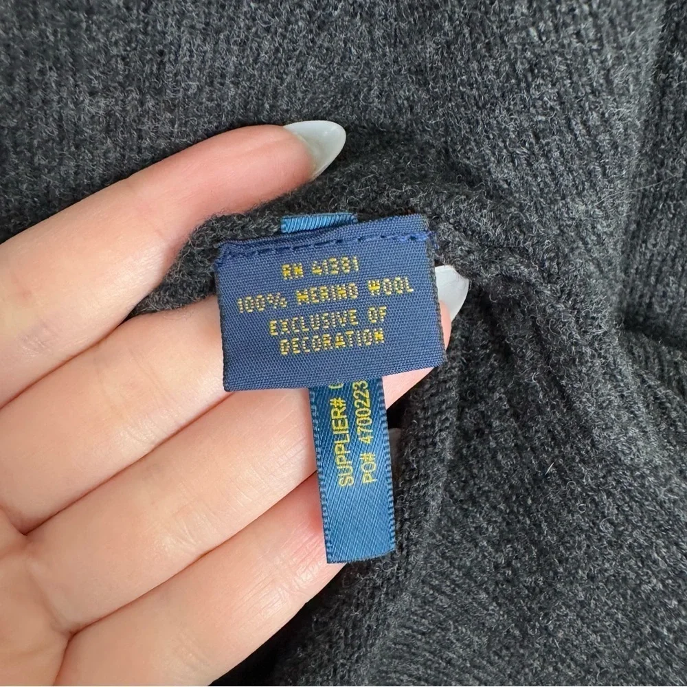 Polo Ralph Lauren Dark Gray Crewneck Sweater 100% Merino Wool Size Large
